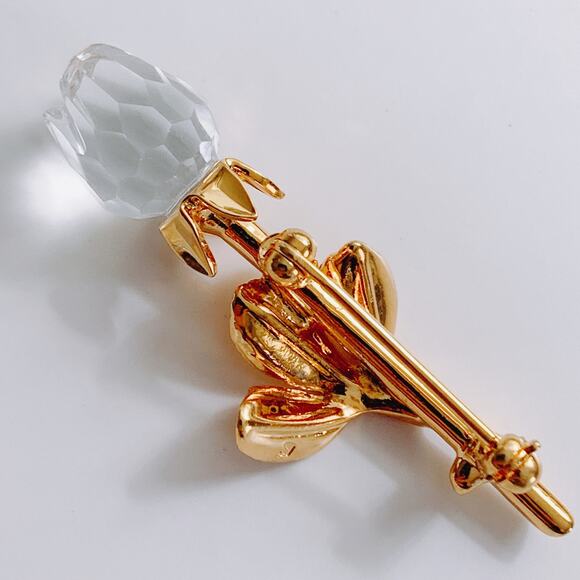 Vintage Swarovski Rose Pin Faceted Crystal 90s Y2K Small Rose Bud Floral Brooch - Picture 6 of 15